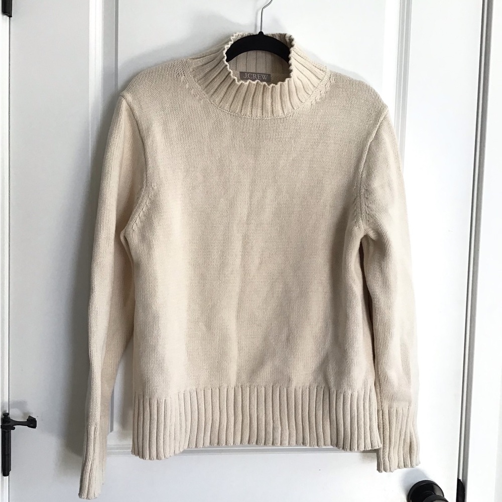 J. Crew Cream Mock Neck Ribbed Hem Sweater